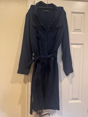 Banana Republic Navy Long-Sleeve Shirt Dress with Tie Waist